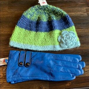 Hat and leather gloves set.